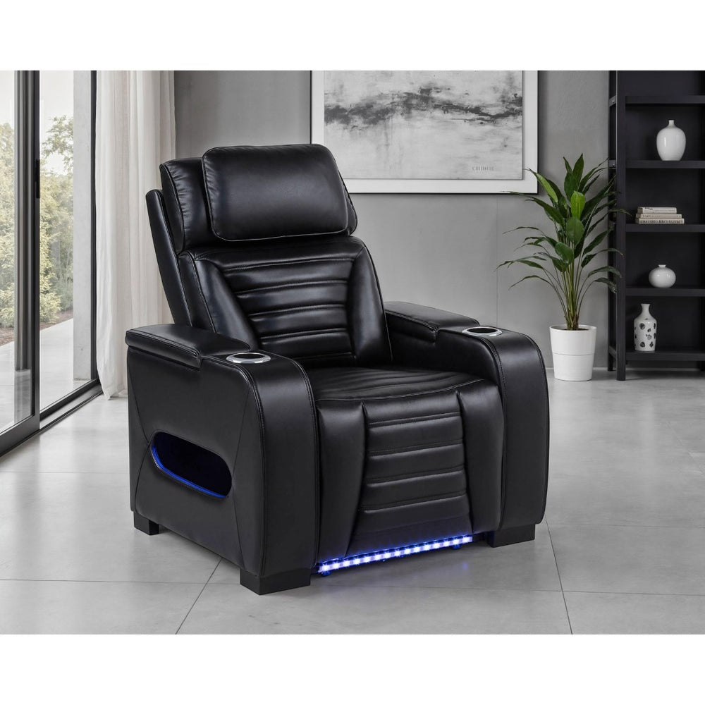 English Elm Isadora Faux Leather Power Recliner with Led Underglow and Usb Charging Ports B062P523867