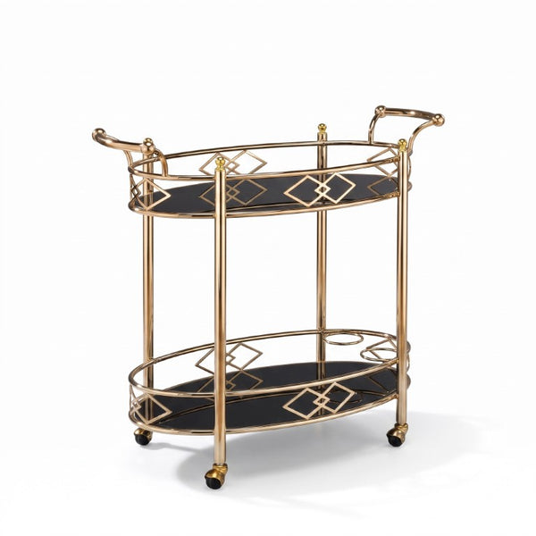 English Elm Zelena Two Tier Tempered Glass Bar Cart with Polished Gold Frame for Glam Interiors B062P580119