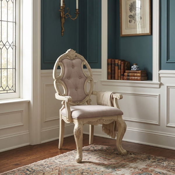 English Elm Valentina Carved Wood Dining Chairs Tufted Woven Seat Cabriole Legs Set of 2 B062P580125