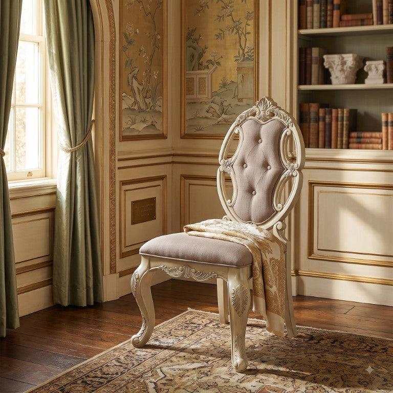 English Elm Valentina Carved Wood Dining Chairs Tufted Woven Seat Cabriole Legs Set of 2 B062P580125