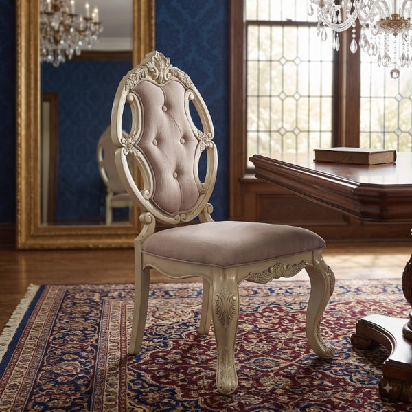 English Elm Valentina Carved Wood Dining Chairs Tufted Woven Seat Cabriole Legs Set of 2 B062P580125