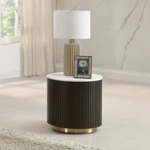 English Elm Kensington Fluted Drum End Table with Engineered Marble Top for Living Rooms B062P580127