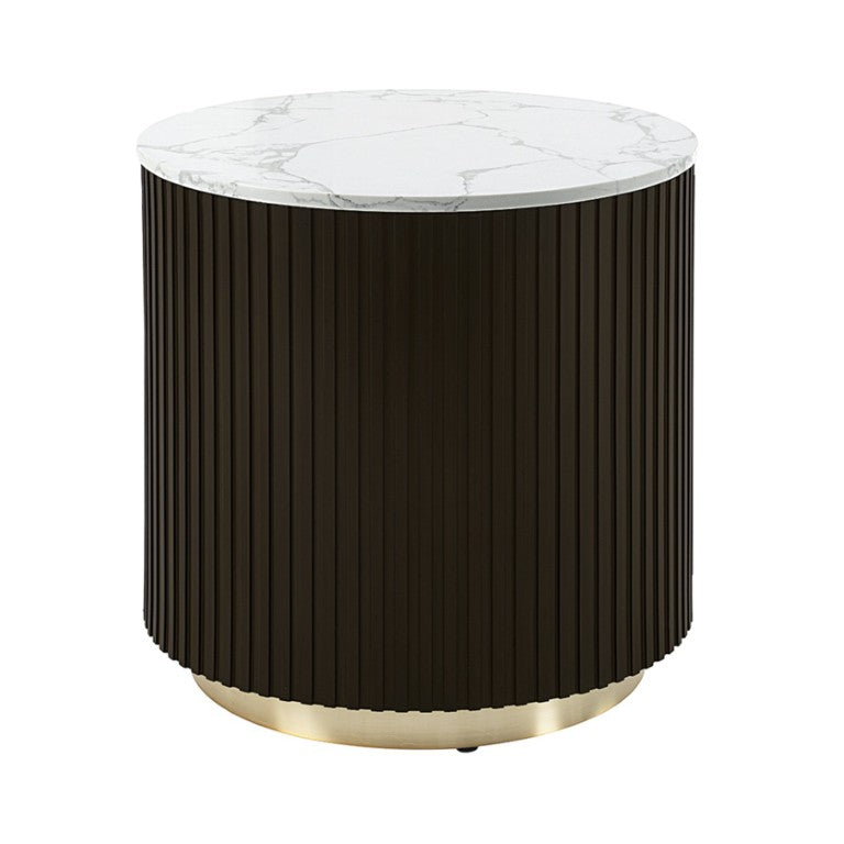 English Elm Kensington Fluted Drum End Table with Engineered Marble Top for Living Rooms B062P580127