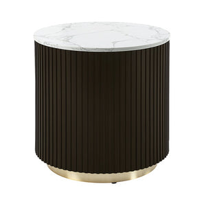 English Elm Kensington Fluted Drum End Table with Engineered Marble Top for Living Rooms B062P580127