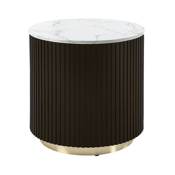 English Elm Kensington Fluted Drum End Table with Engineered Marble Top for Living Rooms B062P580127