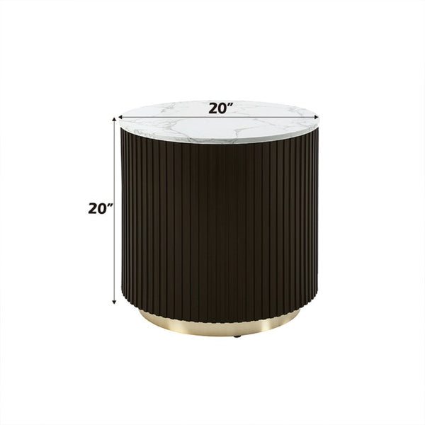 English Elm Kensington Fluted Drum End Table with Engineered Marble Top for Living Rooms B062P580127