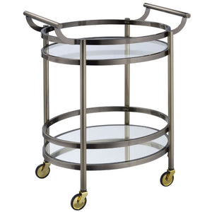 English Elm Vanderbilt Bronze Metal Bar Cart with Tempered Glass and Mirrored Shelf on Wheels B062P580129