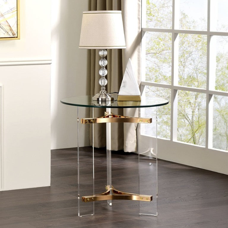 English Elm Aurora Glam Round Side Table with Tempered Glass Top and Acrylic Legs for Living Room B062P580137