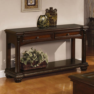 English Elm Briarwood Cherry Veneer Sofa Table with Carved Bun Feet and Two Storage Drawers B062P580138