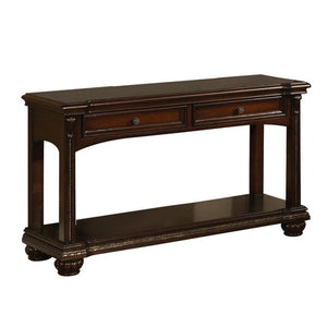 English Elm Briarwood Cherry Veneer Sofa Table with Carved Bun Feet and Two Storage Drawers B062P580138