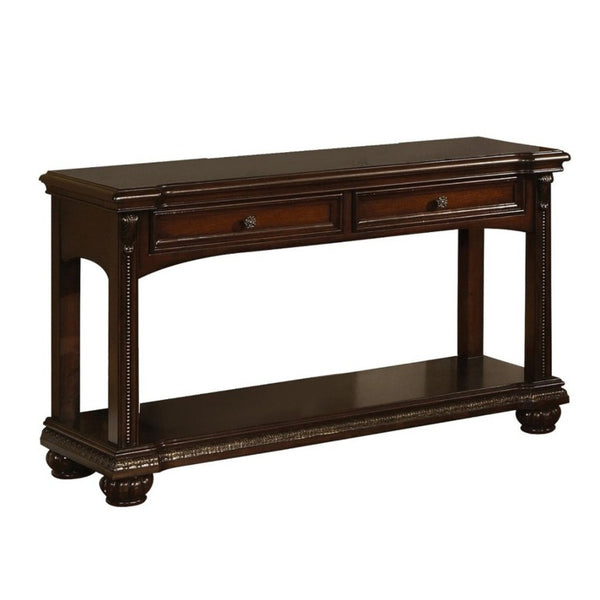 English Elm Briarwood Cherry Veneer Sofa Table with Carved Bun Feet and Two Storage Drawers B062P580138