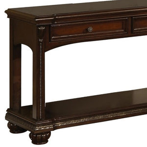 English Elm Briarwood Cherry Veneer Sofa Table with Carved Bun Feet and Two Storage Drawers B062P580138