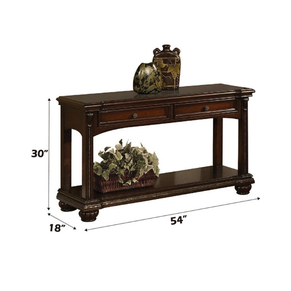 English Elm Briarwood Cherry Veneer Sofa Table with Carved Bun Feet and Two Storage Drawers B062P580138
