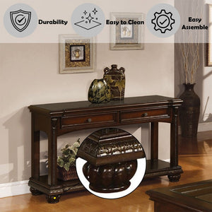 English Elm Briarwood Cherry Veneer Sofa Table with Carved Bun Feet and Two Storage Drawers B062P580138