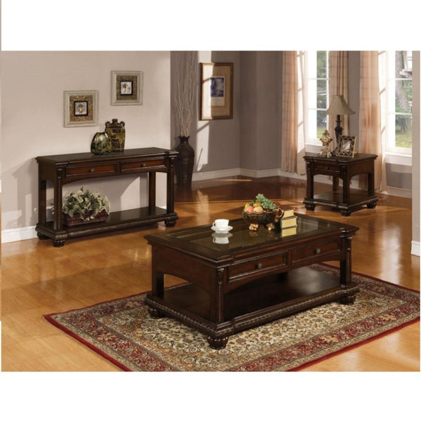 English Elm Briarwood Cherry Veneer Sofa Table with Carved Bun Feet and Two Storage Drawers B062P580138