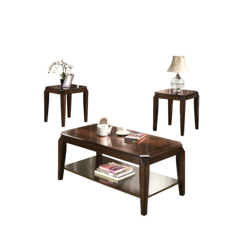 English Elm Aveline Walnut Veneer 3 Piece Living Room Coffee and End Table Set with Storage B062P580141