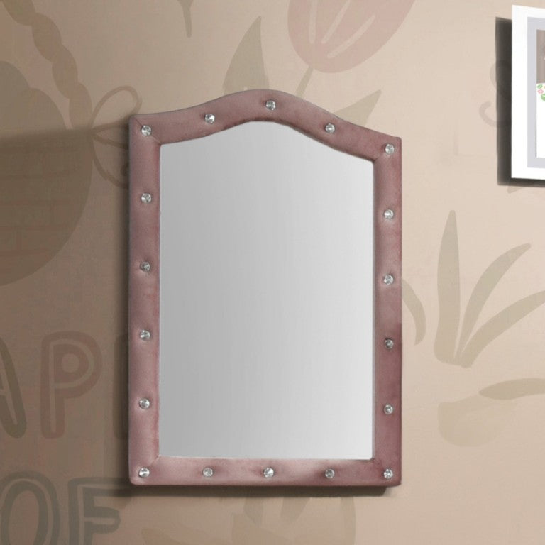 English Elm Rosalia Tufted Pink Fabric Wall Mirror with Arched Crown for Glam Bedroom Vanity B062P580148