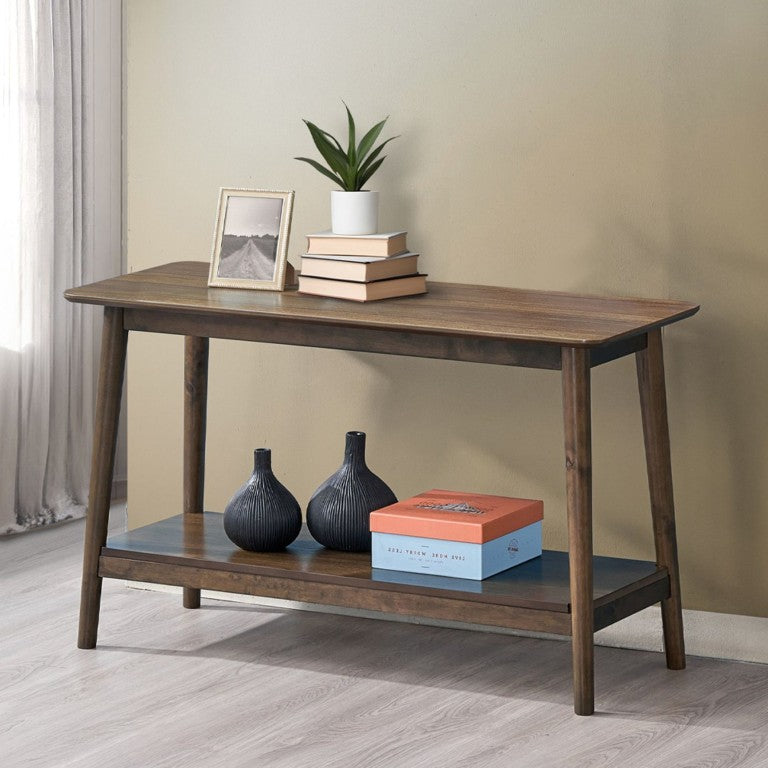 English Elm Kinslo Mid-Century Walnut Veneer Sofa Table with Open Shelf for Entryway B062P581090