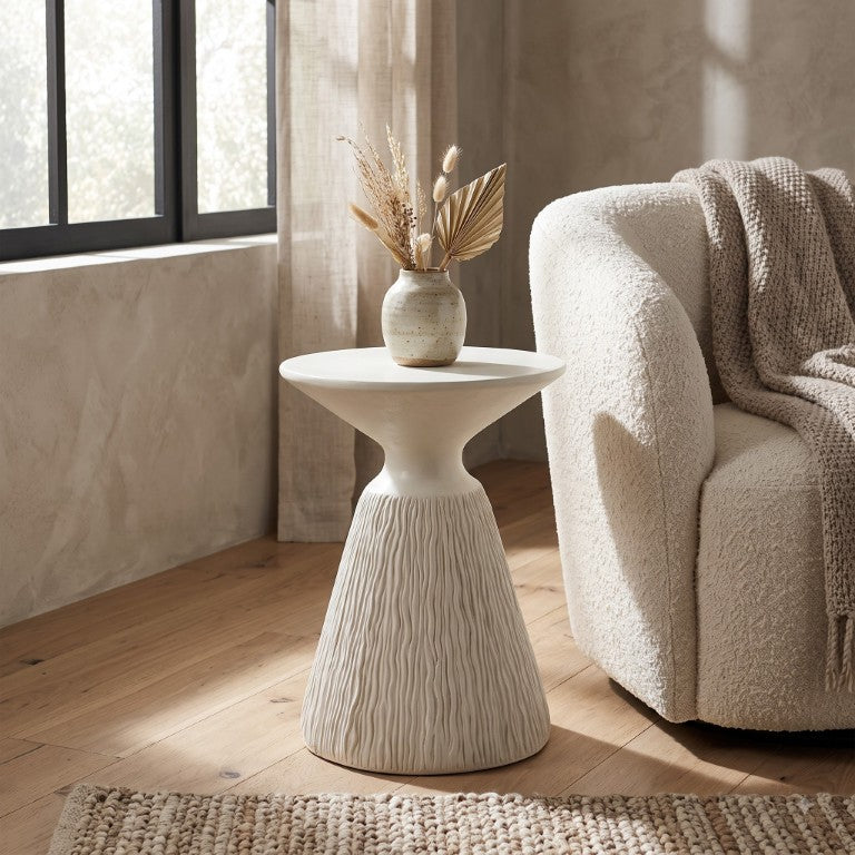 English Elm Valora Sculptural Cement Side Table Hourglass Form for Modern Minimalist Living Spaces B062P581091