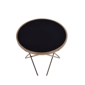 English Elm Celina Round Glass Top End Table with Champagne Crisscross Metal Base for Modern Rooms B062P581093