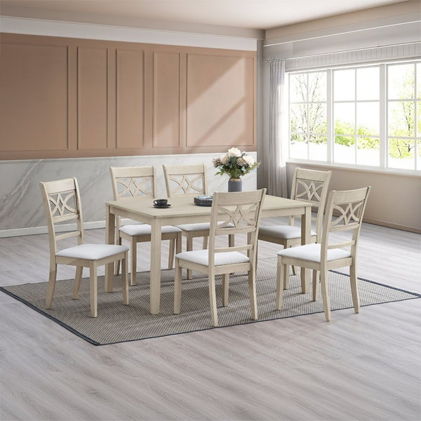 English Elm Calandra Linen Upholstered Dining Chairs with Geometric Wood Cutout Backrest Set of 2 B062P581101