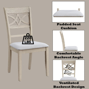 English Elm Calandra Linen Upholstered Dining Chairs with Geometric Wood Cutout Backrest Set of 2 B062P581101