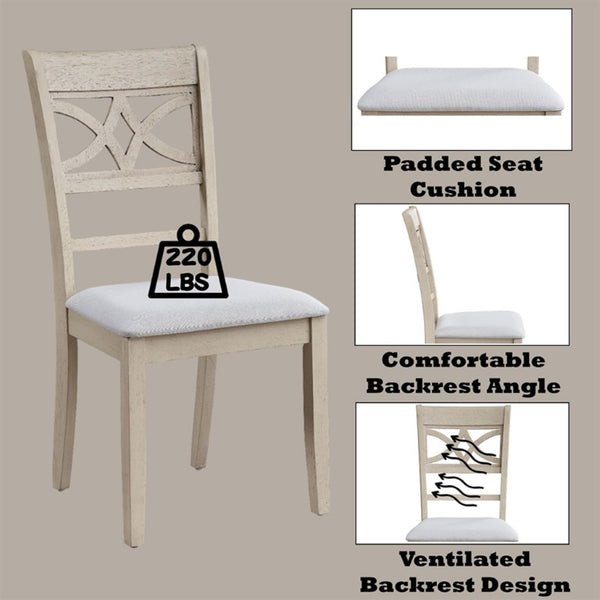 English Elm Calandra Linen Upholstered Dining Chairs with Geometric Wood Cutout Backrest Set of 2 B062P581101