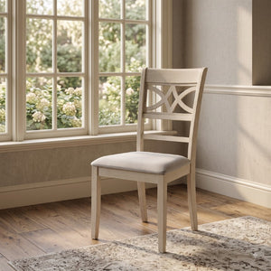 English Elm Calandra Linen Upholstered Dining Chairs with Geometric Wood Cutout Backrest Set of 2 B062P581101