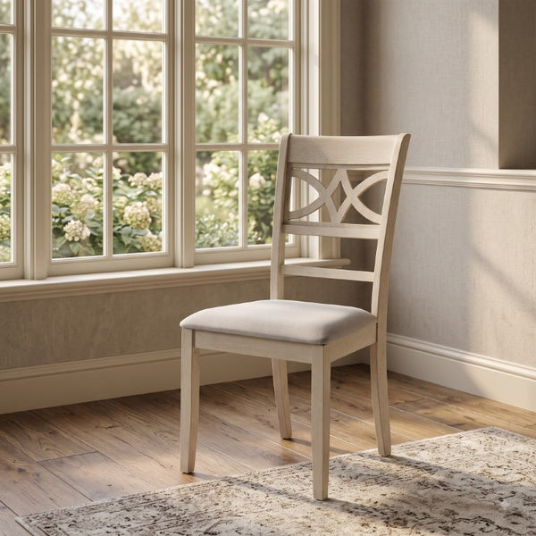 English Elm Calandra Linen Upholstered Dining Chairs with Geometric Wood Cutout Backrest Set of 2 B062P581101