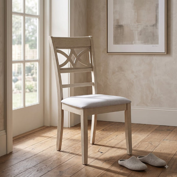 English Elm Calandra Linen Upholstered Dining Chairs with Geometric Wood Cutout Backrest Set of 2 B062P581101