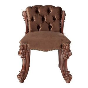English Elm Genevieve Upholstered Vanity Stool with Carved Cabriole Legs and Nailhead Trim B062P581103