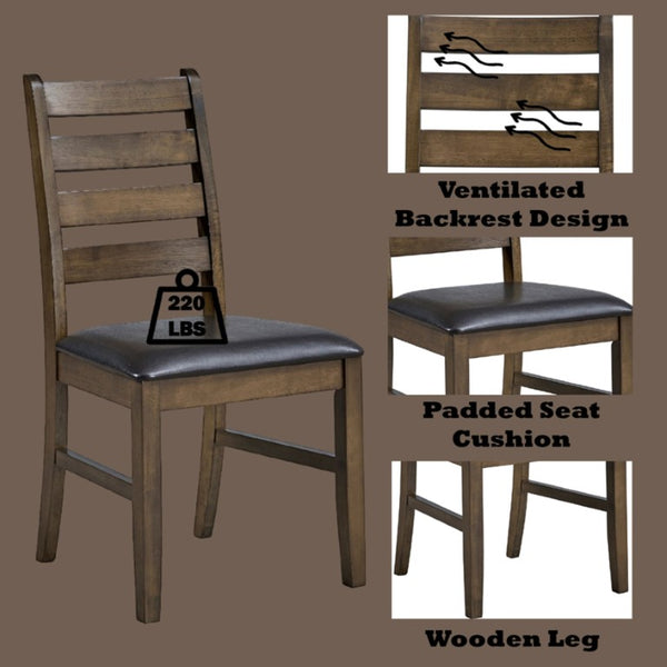 English Elm Elly Walnut Ladder Back Dining Chair Set of 2 Rubberwood Frame Faux Leather Seat B062P581105