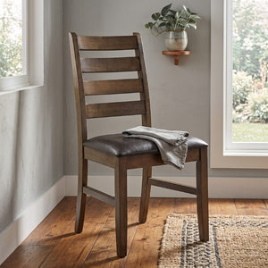 English Elm Elly Walnut Ladder Back Dining Chair Set of 2 Rubberwood Frame Faux Leather Seat B062P581105