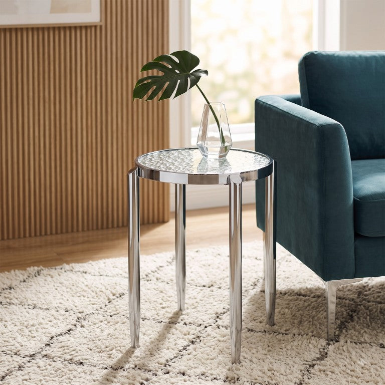 English Elm Lucent Polished Chrome Round Glass Top End Table for Glam Living Room Decor B062P581106