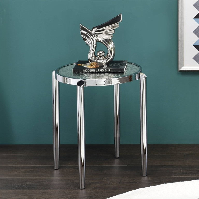 English Elm Lucent Polished Chrome Round Glass Top End Table for Glam Living Room Decor B062P581106