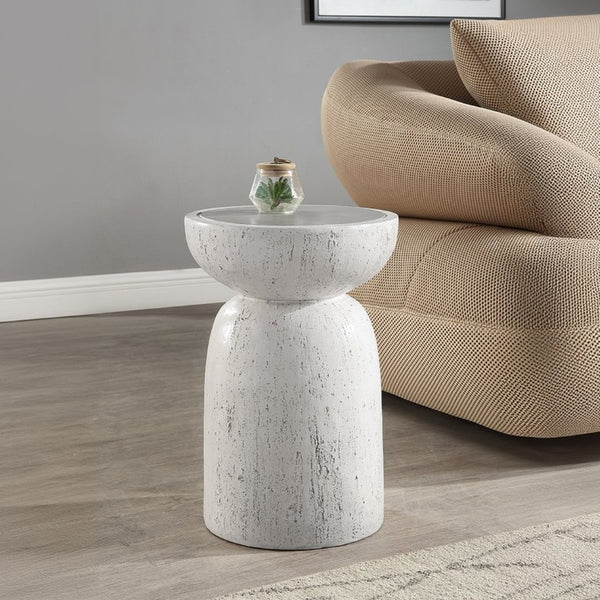 English Elm Kaelen Sculptural Cement Round Side Table Hourglass Silhouette for Minimalist Spaces B062P581108