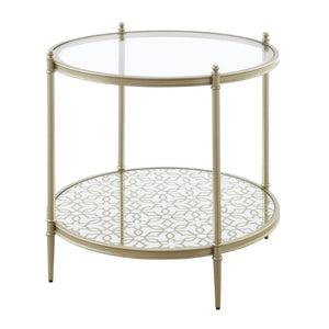 English Elm Valeria Two Tier Tempered Glass Round End Table with Champagne Metal Frame B062P581109