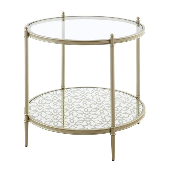 English Elm Valeria Two Tier Tempered Glass Round End Table with Champagne Metal Frame B062P581109