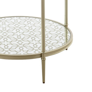 English Elm Valeria Two Tier Tempered Glass Round End Table with Champagne Metal Frame B062P581109