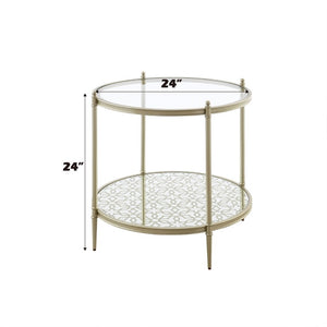 English Elm Valeria Two Tier Tempered Glass Round End Table with Champagne Metal Frame B062P581109