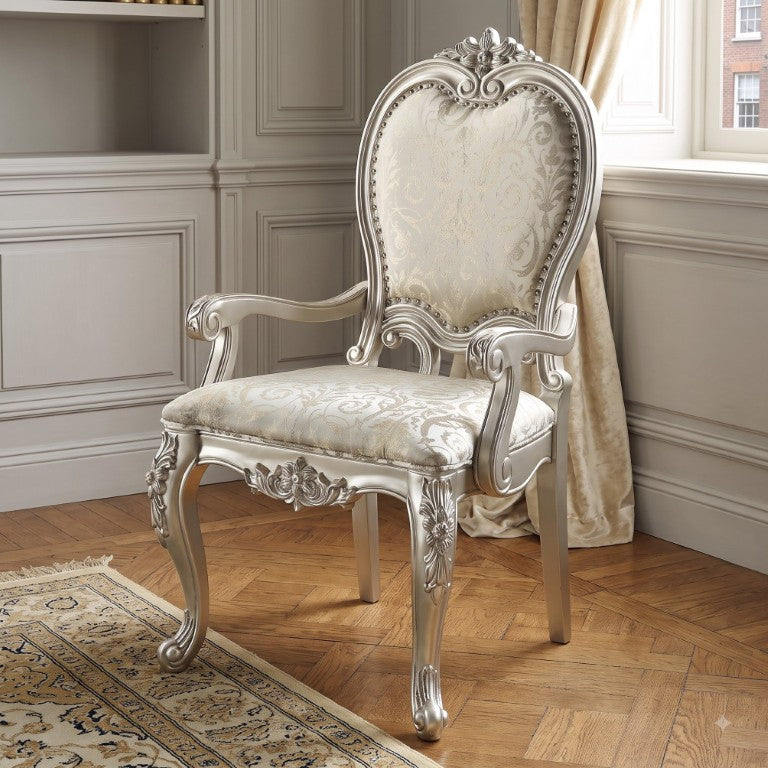 English Elm Celestia Rubberwood Dining Arm Chairs with Carved Moldings and Nailhead Trim Set of 2 B062P581113