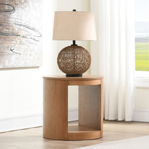 English Elm Oakridge Drum Style Oak Veneer Round End Table with Open Base for Living Room B062P581117