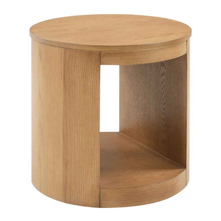English Elm Oakridge Drum Style Oak Veneer Round End Table with Open Base for Living Room B062P581117