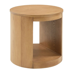 English Elm Oakridge Drum Style Oak Veneer Round End Table with Open Base for Living Room B062P581117