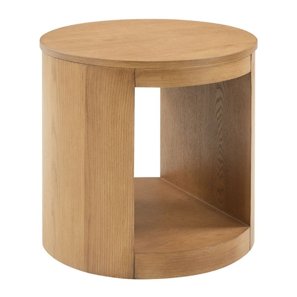 English Elm Oakridge Drum Style Oak Veneer Round End Table with Open Base for Living Room B062P581117