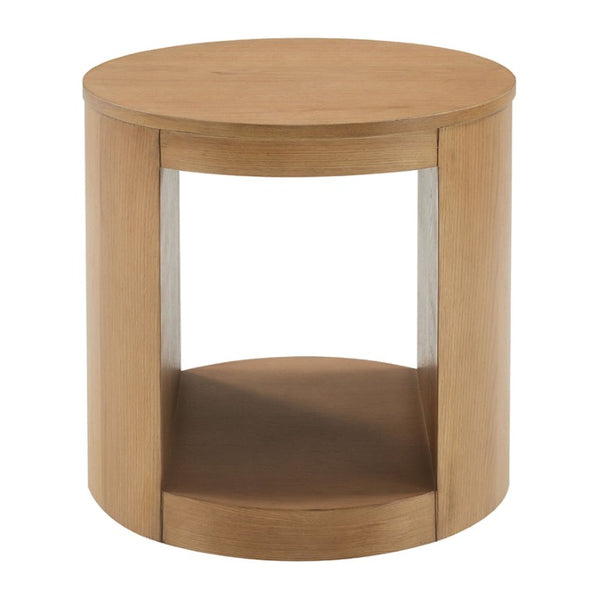 English Elm Oakridge Drum Style Oak Veneer Round End Table with Open Base for Living Room B062P581117