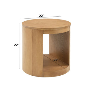 English Elm Oakridge Drum Style Oak Veneer Round End Table with Open Base for Living Room B062P581117