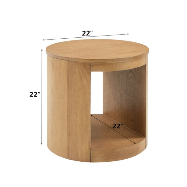 English Elm Oakridge Drum Style Oak Veneer Round End Table with Open Base for Living Room B062P581117