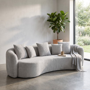 English Elm Bellos Curved Sofa with Kidney Silhouette Deep Bench Seat and Five Accent Pillows B062P581118