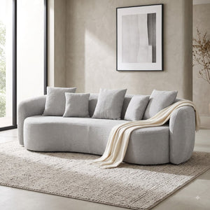 English Elm Bellos Curved Sofa with Kidney Silhouette Deep Bench Seat and Five Accent Pillows B062P581118